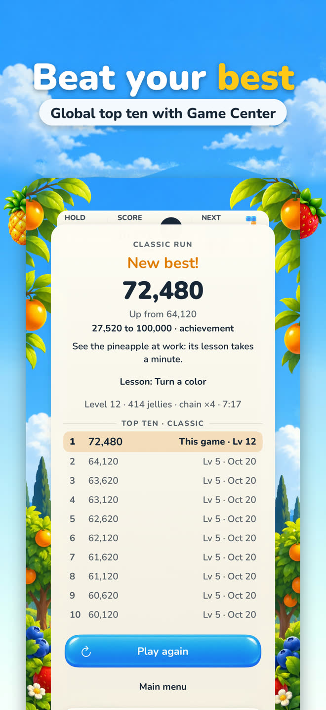 Beat your best: a new best score and the top ten